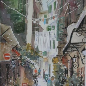 Corfu Kampielo Aquarelle Watercolor on Paper, Analitis Dimitris