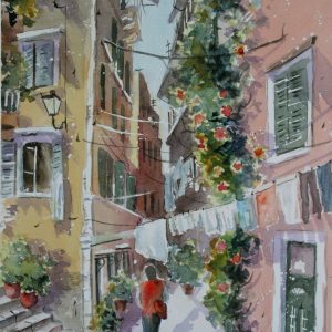 Corfu Kampielo Aquarelle Watercolor on Paper, Analitis Dimitris