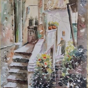Corfu Agioi Deka Aquarelle Watercolor on Paper, Analitis Dimitris