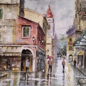 Corfu Town Aquarelle Watercolor on Paper, Analitis Dimitris