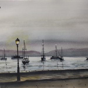 Corfu Garitsa Aquarelle Watercolor on Paper, Analitis Dimitris