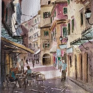 Corfu Town Aquarelle Watercolor on Paper, Analitis Dimitris