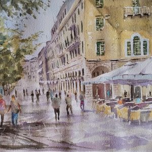 Corfu Liston Aquarelle Watercolor on Paper, Analitis Dimitris