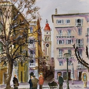 Corfu Liston Aquarelle Watercolor on Paper, Analitis Dimitris
