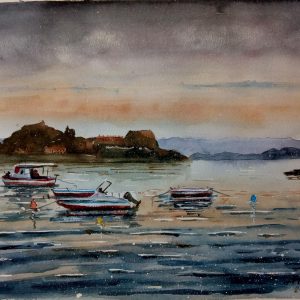 Corfu Anemomilos Aquarelle Watercolor on Paper, Analitis Dimitris