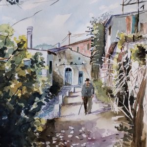 Corfu Choroepiskopi Aquarelle Watercolor on Paper, Analitis Dimitris