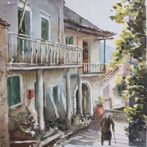 Corfu Choroepiskopi Aquarelle Watercolor on Paper, Analitis Dimitris