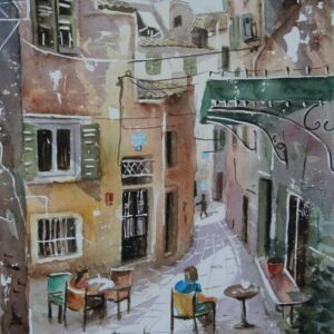 Corfu alley Aquarelle Watercolor on Paper, Analitis Dimitris