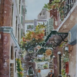 Corfu alley Aquarelle Watercolor on Paper, Analitis Dimitris
