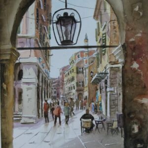 Corfu alley Aquarelle Watercolor on Paper, Analitis Dimitris