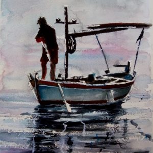 Corfu Kaiki Aquarelle Watercolor on Paper, Analitis Dimitris