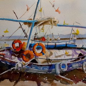 Corfu Varka Aquarelle Watercolor on Paper, Analitis Dimitris