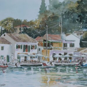 Paxos Gaios Port Aquarelle Watercolor on Paper, Analitis Dimitris