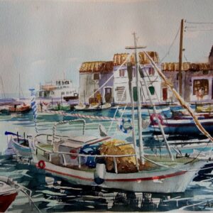 Paxos Port Aquarelle Watercolor on Paper, Analitis Dimitris