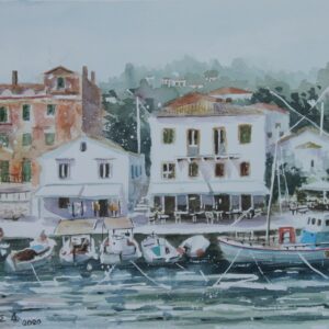 Paxos Lakka Port Aquarelle Watercolor on Paper, Analitis Dimitris