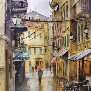 Corfu Pinia Aquarelle Watercolor on Paper, Analitis Dimitris