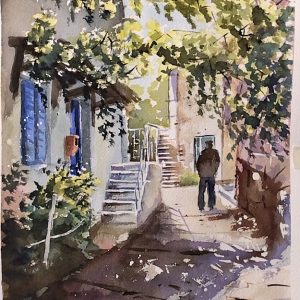 Corfu Agios Matheos Aquarelle Watercolor on Paper, Analitis Dimitris