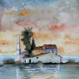 Corfu Vlacherna Aquarelle Watercolor on Paper, Analitis Dimitris