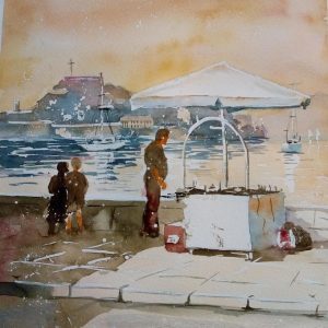 Corfu Garitsa Aquarelle Watercolor on Paper, Analitis Dimitris