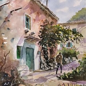 Corfu Kalafationes Aquarelle Watercolor on Paper, Analitis Dimitris