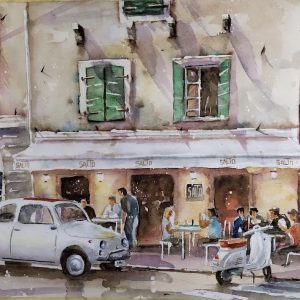 Corfu Mouragia Aquarelle Watercolor on Paper, Analitis Dimitris