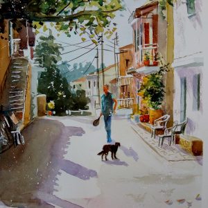 Corfu Agios Ioannis Aquarelle Watercolor on Paper, Analitis Dimitris