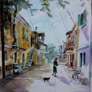 Corfu Agios Ioannis Aquarelle Watercolor on Paper, Analitis Dimitris