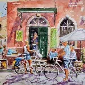 Corfu Kouramades Aquarelle Watercolor on Paper, Analitis Dimitris