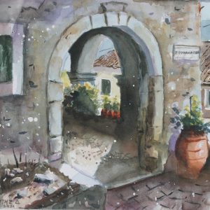 Corfu Choroepiskopi Aquarelle Watercolor on Paper, Analitis Dimitris