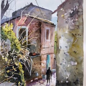 Corfu Choroepiskopi Aquarelle Watercolor on Paper, Analitis Dimitris