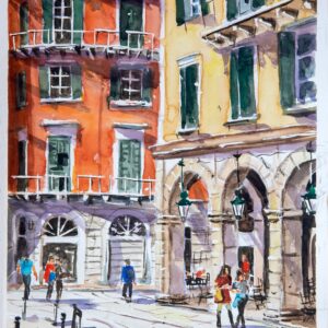 Corfu alley Aquarelle Watercolor on Paper, Analitis Dimitris