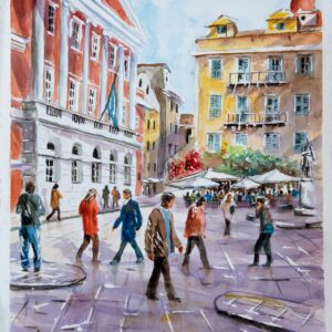 Corfu alley Aquarelle Watercolor on Paper, Analitis Dimitris