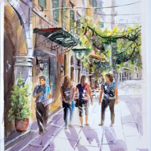 Corfu alley Aquarelle Watercolor on Paper, Analitis Dimitris