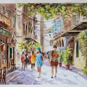 Corfu alley Aquarelle Watercolor on Paper, Analitis Dimitris