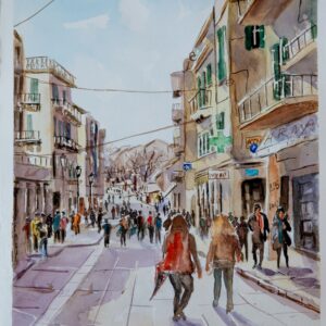 Corfu alley Aquarelle Watercolor on Paper, Analitis Dimitris