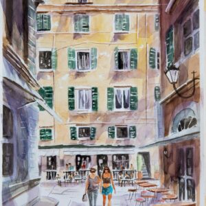 Corfu alley Aquarelle Watercolor on Paper, Analitis Dimitris