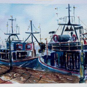 Fishing boat Corfu Anemomylos Aquarelle Watercolor on Paper, Analitis Dimitris
