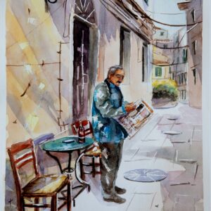 Corfu alley Aquarelle Watercolor on Paper, Analitis Dimitris