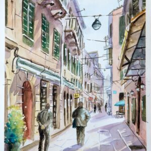 Corfu alley Aquarelle Watercolor on Paper, Analitis Dimitris