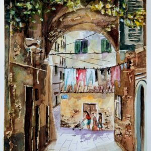 Corfu alley Aquarelle Watercolor on Paper, Analitis Dimitris
