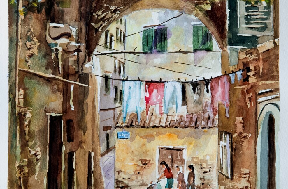 Corfu alley Aquarelle Watercolor on Paper, Analitis Dimitris