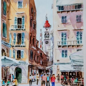 Corfu St Spiridon Aquarelle Watercolor on Paper, Analitis Dimitris