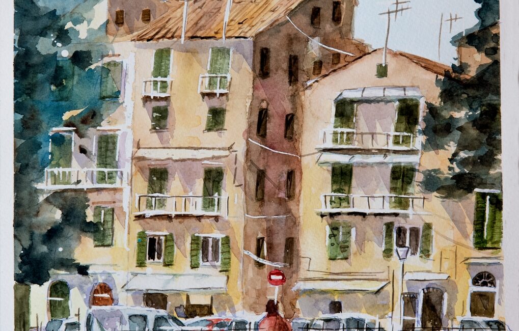 Corfu alley Aquarelle Watercolor on Paper, Analitis Dimitris