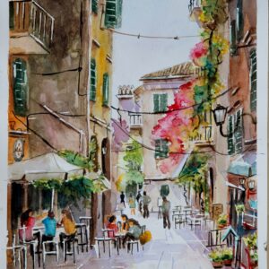 Corfu alley Aquarelle Watercolor on Paper, Analitis Dimitris