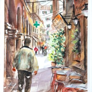 Corfu alley Aquarelle Watercolor on Paper, Analitis Dimitris