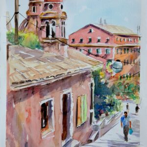 Corfu Tenedos Aquarelle Watercolor on Paper, Analitis Dimitris