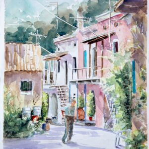 Corfu alley Aquarelle Watercolor on Paper, Analitis Dimitris