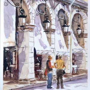 Corfu Liston Aquarelle Watercolor on Paper, Analitis Dimitris
