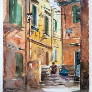 Corfu alley Aquarelle Watercolor on Paper, Analitis Dimitris