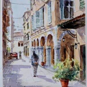 Corfu alley Aquarelle Watercolor on Paper, Analitis Dimitris